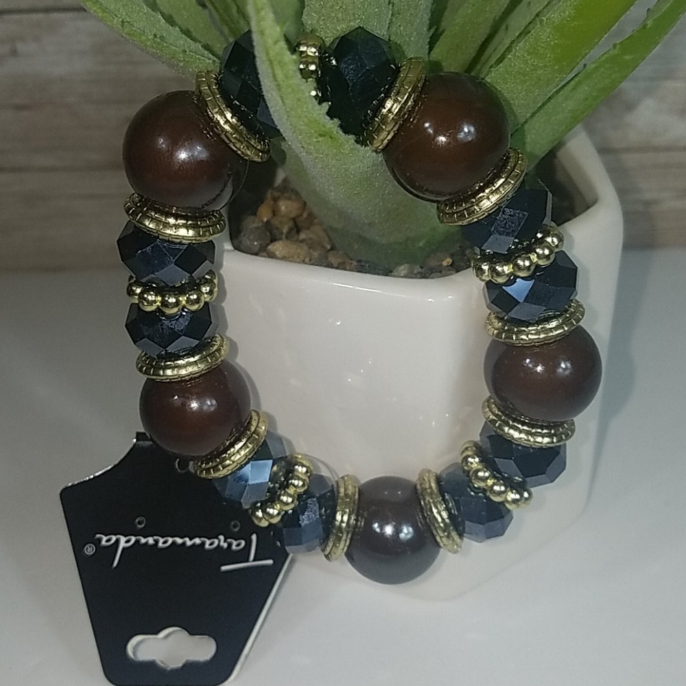 NWT, Taramanda, Brown/Blue stone stretch bracelet